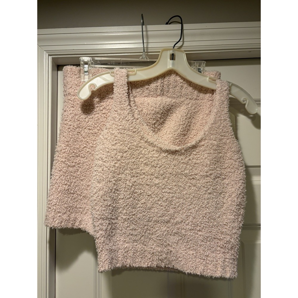 SKIMS Cozy Knit 2 Piece Lounge Set Tank & Shorts S/M Blush Pink Soft Fuzzy
